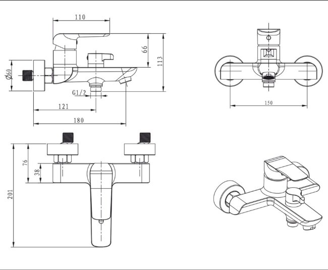 Смеситель Kaiser 69022 Glory для ванны