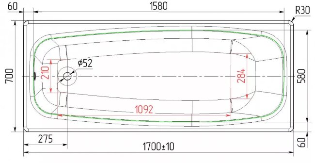 Ванна чугунная Универсал Грация 170x70 Ванна чугунная Универсал Грация 170x70