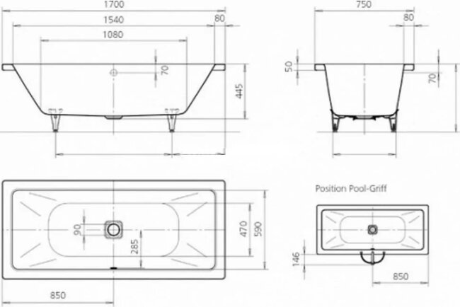 Стальная ванна Kaldewei Avantgarde Conoduo 170x75 mod. 732 235000010001