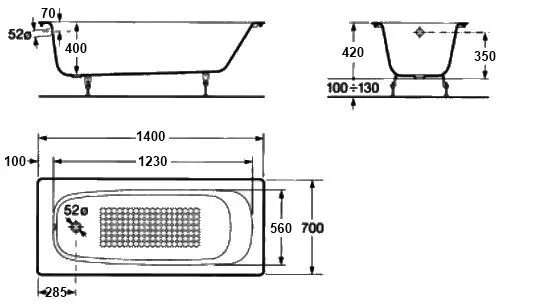 Ванна чугунная Roca Continental 140x70 212904001 без антискольжения Ванна чугунная Roca Continental 140x70 212904001 без антискольжения