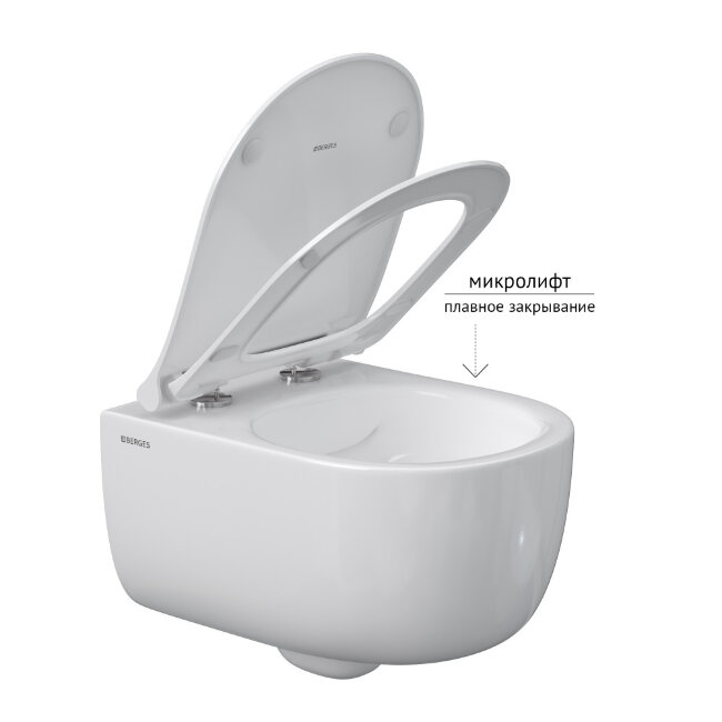 Унитаз подвесной BERGES EGO Rimless 49 см, сиденье дюропласт с микролифтом и быстросъёмом