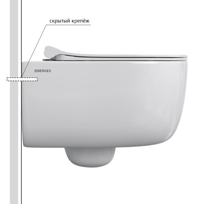Унитаз подвесной BERGES EGO Rimless 49 см, сиденье дюропласт с микролифтом и быстросъёмом