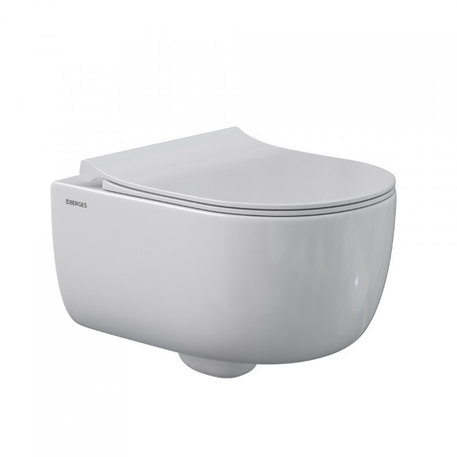 Унитаз подвесной BERGES EGO XL Rimless 54 см, сиденье дюропласт с микролифтом и быстросъёмом