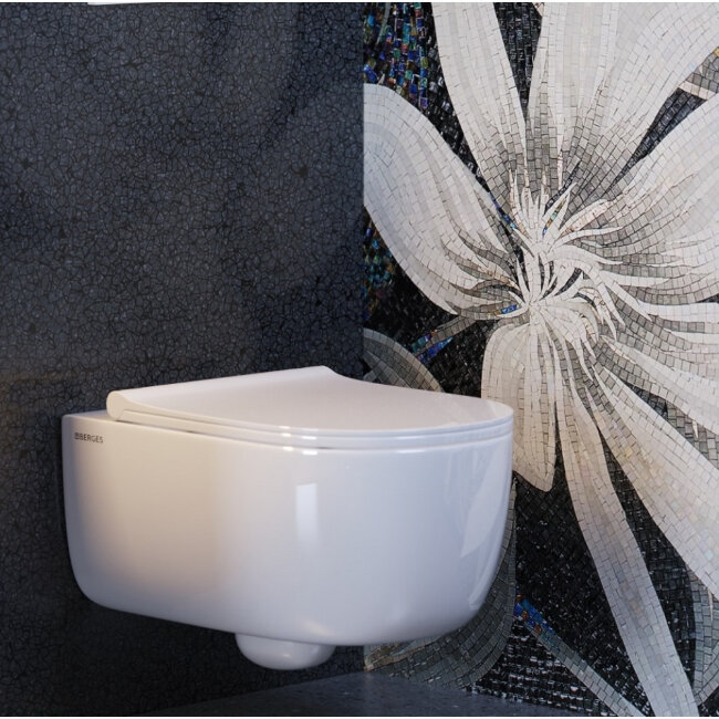 Унитаз подвесной BERGES EGO XL Rimless 54 см, сиденье дюропласт с микролифтом и быстросъёмом