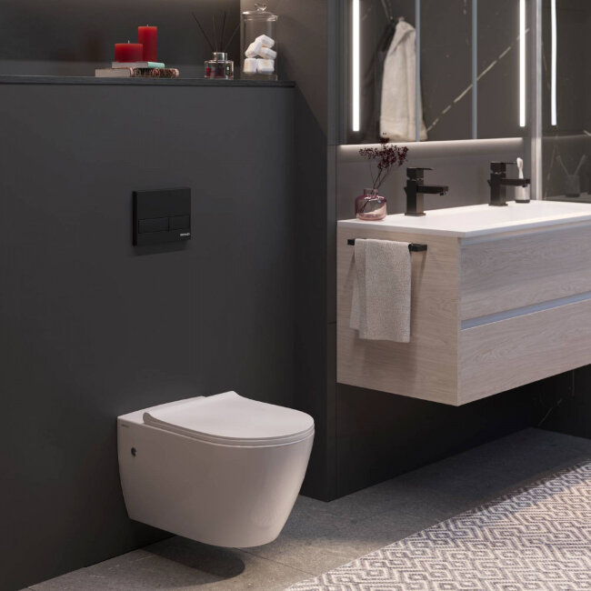 Унитаз подвесной BERGES MASCON Rimless 57 см, сиденье дюропласт с микролифтом и быстросъёмом