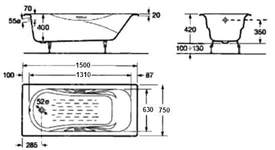 Ванна чугунная Roca Malibu 150x75 2315G000R / 23157000R с отверстиями под ручки Ванна чугунная Roca Malibu 150x75 2315G000R / 23157000R с отверстиями под ручки