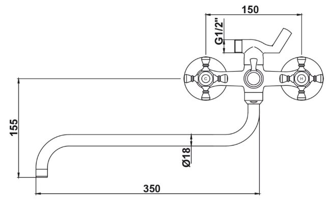 Смеситель Kaiser 11070К Carlson Style для ванны