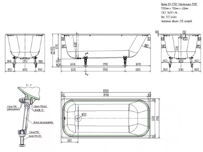 Ванна чугунная Универсал Ностальжи 170x75 Ванна чугунная Универсал Ностальжи 170x75