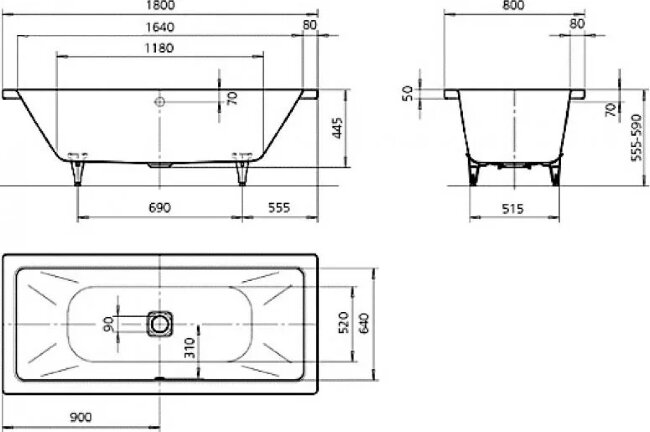 Стальная ванна Kaldewei Avantgarde Conoduo 180x80 mod. 733 с покрытием Easy-Clean 235100013001