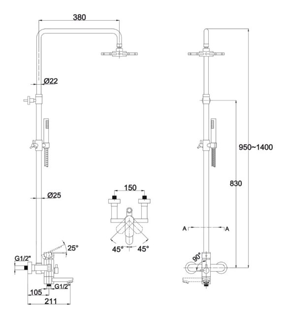 Душевая система Kaiser 34188-1 Bronze Sonat