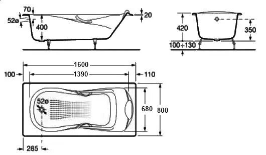 Ванна чугунная Roca Haiti 160x80 2330G000R / 23307000R с отверстиями под ручки Ванна чугунная Roca Haiti 160x80 2330G000R / 23307000R с отверстиями под ручки