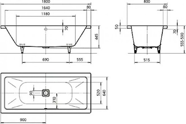 Стальная ванна Kaldewei Avantgarde Conoduo 180x80 mod. 733 235100010001