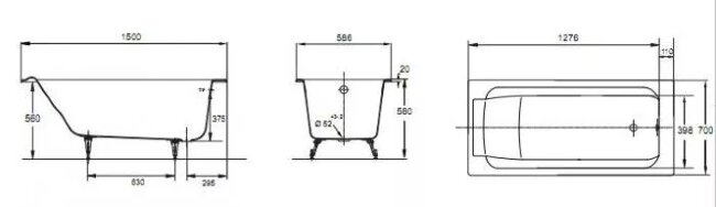 Ванна чугунная Jacob Delafon Parallel 150x70 E2946-00 Ванна чугунная Jacob Delafon Parallel 150x70 E2946-00