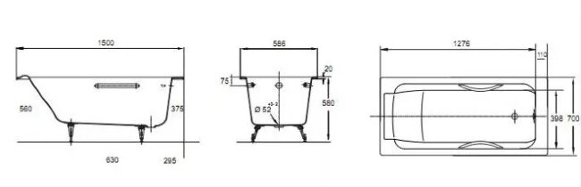 Ванна чугунная Jacob Delafon Parallel 150x70 E2949-00 с отверстиями под ручки Ванна чугунная Jacob Delafon Parallel 150x70 E2949-00 с отверстиями под ручки