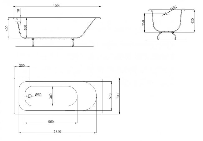 Ванна чугунная OWL 1975 Roxen 150x70
