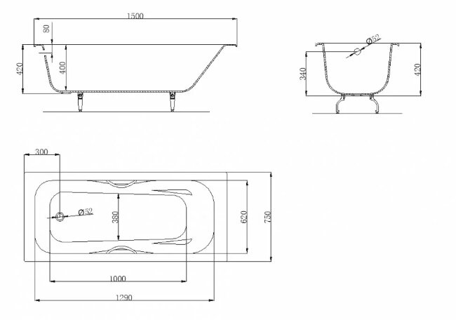 Ванна чугунная OWL 1975 Bjorn 150x75 с ручками