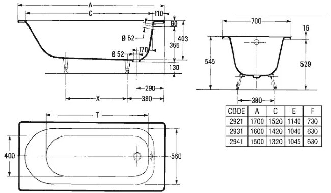 Ванна чугунная Jacob Delafon Soissons 170x70 E2921-00