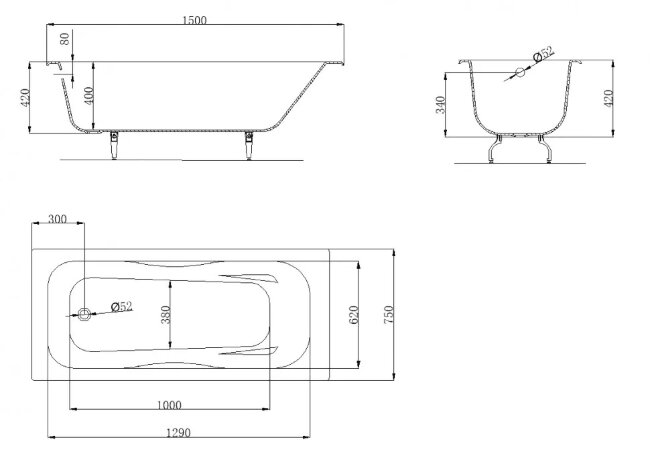Ванна чугунная OWL 1975 Bjorn 150x75