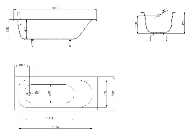 Ванна чугунная OWL 1975 Roxen 160x70
