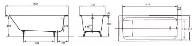 Ванна чугунная Jacob Delafon Parallel 170x70 E2947-00