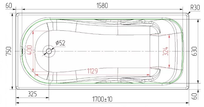 Ванна чугунная Универсал Сибирячка 170x75