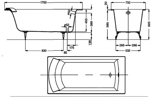 Ванна чугунная Jacob Delafon Biove 170x75 E2930-00