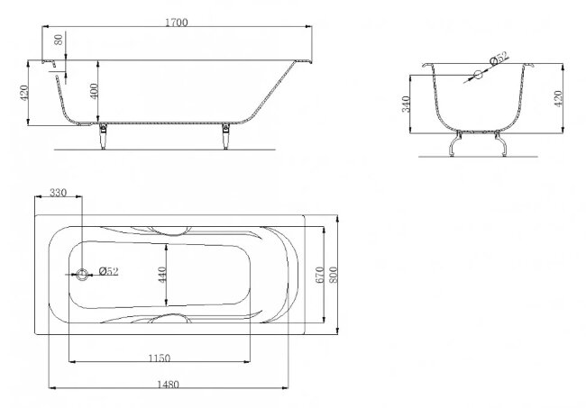 Ванна чугунная OWL 1975 Strand 170x80 с ручками