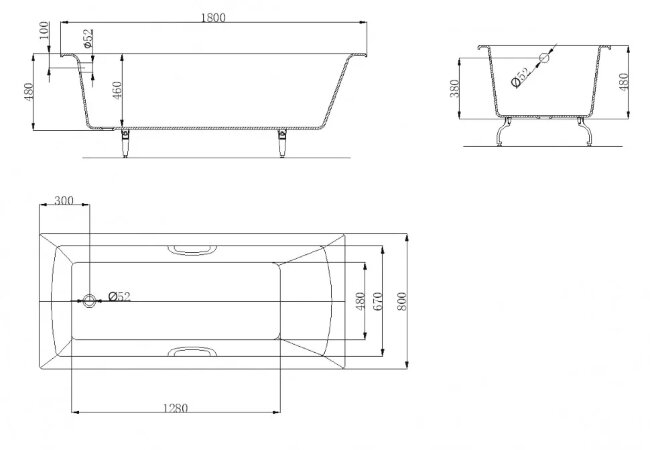 Ванна чугунная OWL 1975 Konung 180x80 с ручками