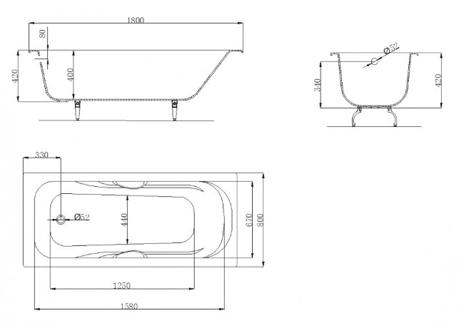 Ванна чугунная OWL 1975 Strand 180x80 с ручками