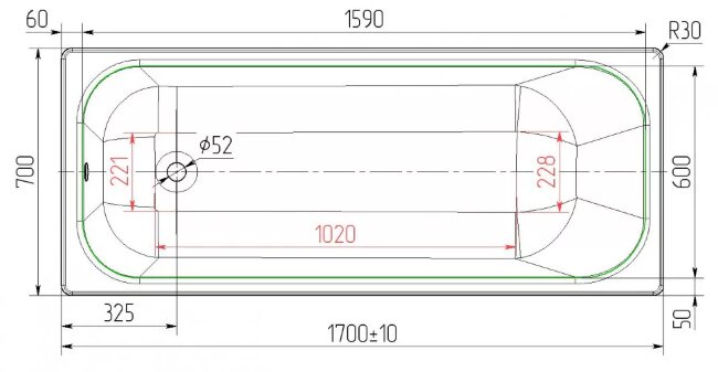 Ванна чугунная Универсал Элегия 170x70