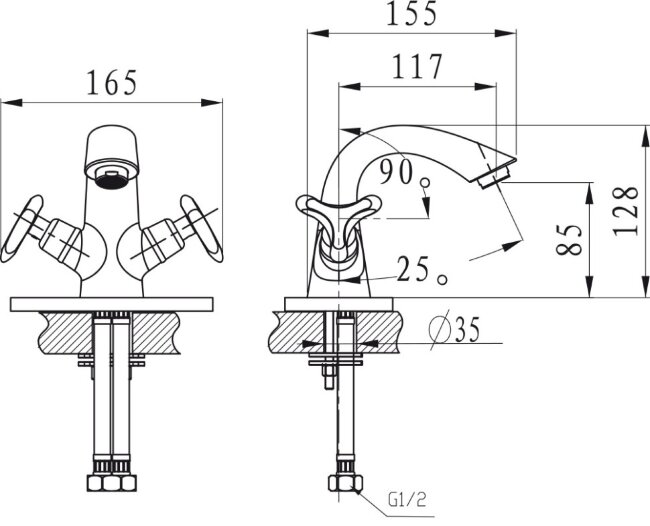Смеситель Kaiser 57011-1 Trio для раковины Смеситель Kaiser 57011-1 Trio для раковины