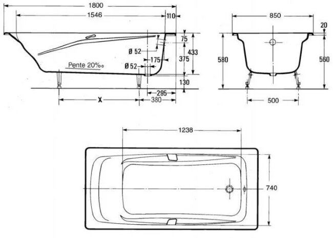 Ванна чугунная Jacob Delafon Repos 180x85 E2904-00