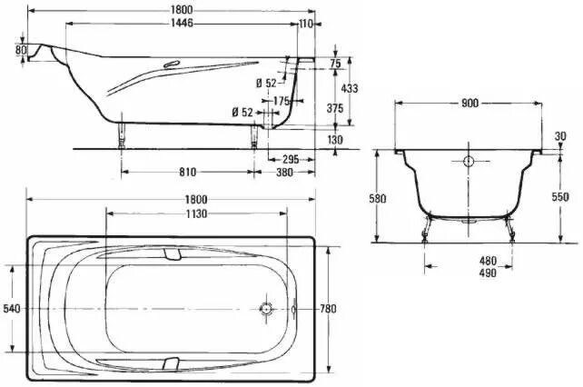 Ванна чугунная Jacob Delafon Super-Repos 180x90 E2902-00 с отверстиями под ручки Ванна чугунная Jacob Delafon Super-Repos 180x90 E2902-00 с отверстиями под ручки