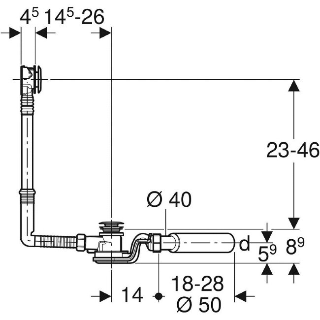 Слив-перелив Geberit для ванны, с системой нажатия PushControl, хром глянцевый, 150.755.21.1