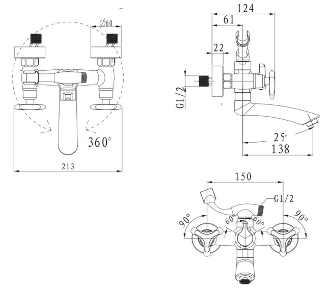 Смеситель Kaiser 57122-1 Trio для ванны Смеситель Kaiser 57122-1 Trio для ванны