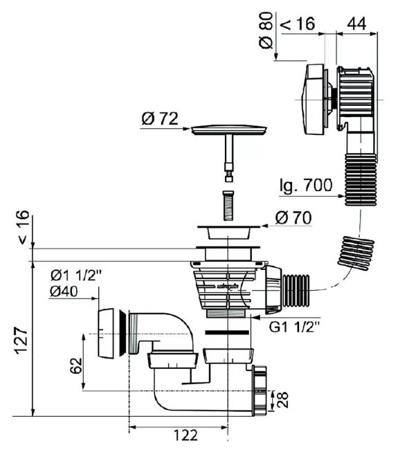 Слив-перелив Jacob Delafon 70 см, хром E6D159-CP