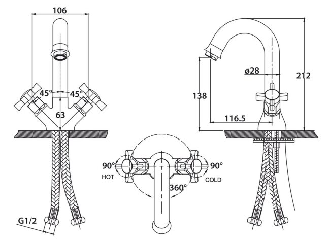 Смеситель Kaiser 41011-1 Cross для раковины