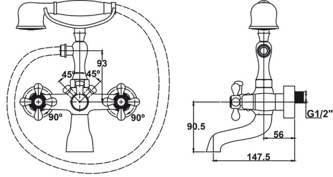 Смеситель Kaiser 44223-1/44222 Carlson Style для ванны