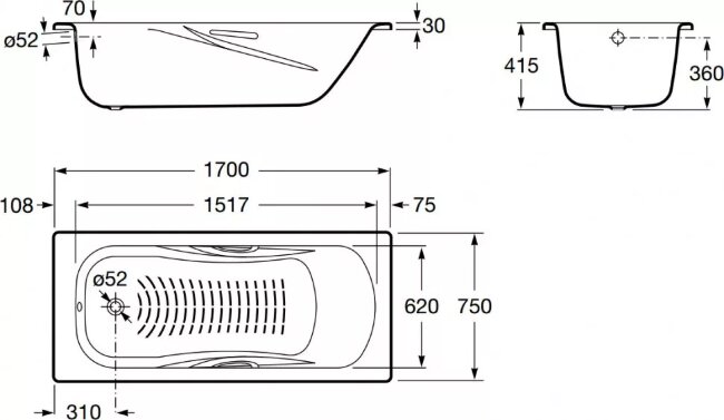 Стальная ванна Roca Princess-N 170x75 с ручками 2209Е0000