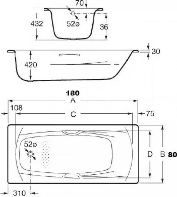 Стальная ванна Roca Swing 180x80 с ручками 2200E0000