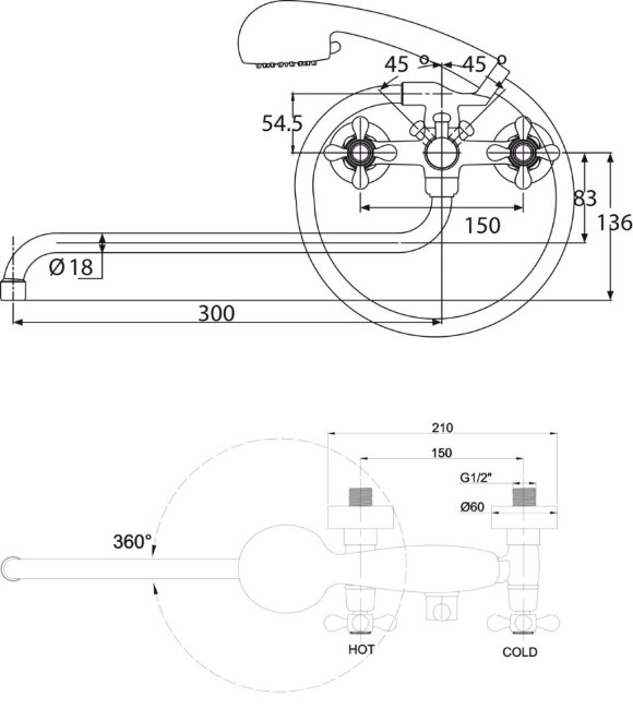 Смеситель Kaiser 44255 Carlson Style для ванны Смеситель Kaiser 44255 Carlson Style для ванны
