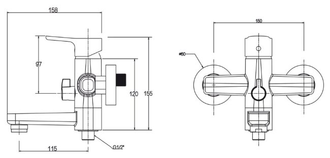 Смеситель Kaiser 63022 Vega для ванны Смеситель Kaiser 63022 Vega для ванны
