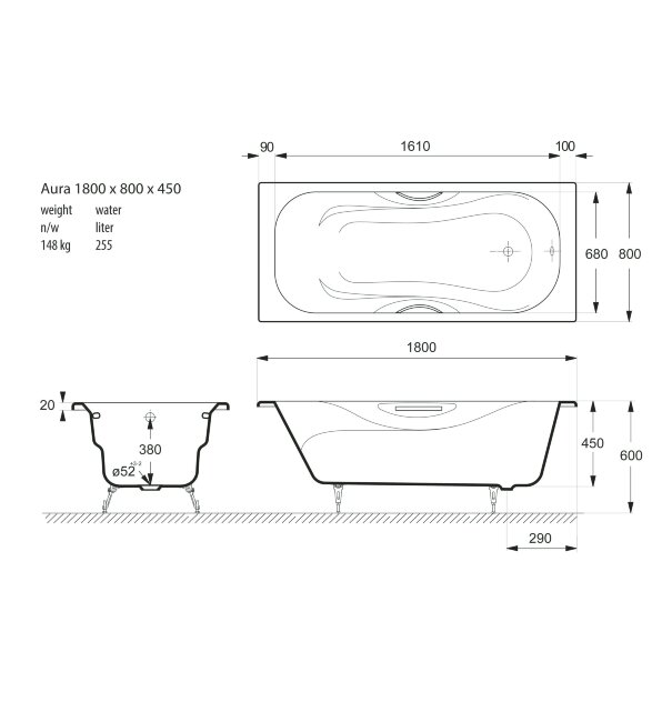 Ванна чугунная Vinsent Veron Aura 180x80 Ванна чугунная Vinsent Veron Aura 180x80