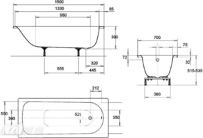 Стальная ванна Kaldewei Eurowa 150x70 mod. 310-1 119612030001 Стальная ванна Kaldewei Eurowa 150x70 mod. 310-1 119612030001