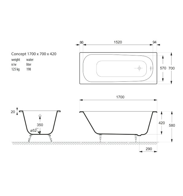 Ванна чугунная Vinsent Veron Aura 170x70 с отверстиями для ручек Ванна чугунная Vinsent Veron Aura 170x70 с отверстиями для ручек