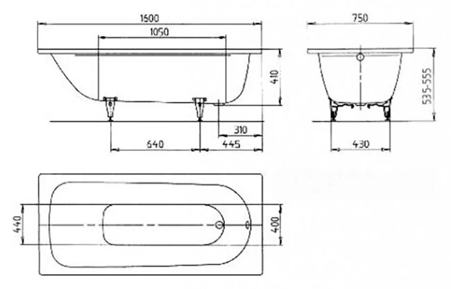 Стальная ванна Kaldewei Advantage Saniform Plus 160x75 mod. 372-1 112500010001