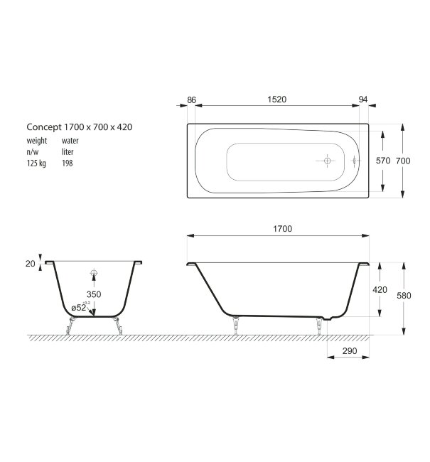Ванна чугунная Vinsent Veron Concept 170x70 Ванна чугунная Vinsent Veron Concept 170x70
