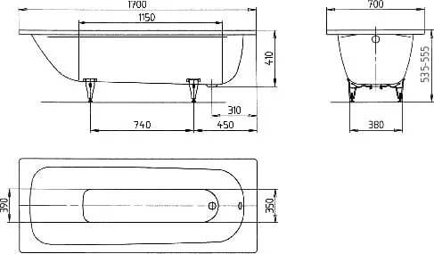 Стальная ванна Kaldewei Advantage Saniform Plus 170x70 mod. 363-1 111800010001