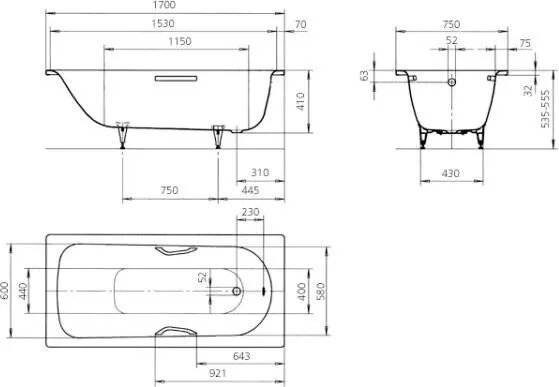 Стальная ванна Kaldewei Advantage Saniform Plus Star 170x70 mod. 335 с ручками 133500010001 Стальная ванна Kaldewei Advantage Saniform Plus Star 170x70 mod. 335 с ручками 133500010001