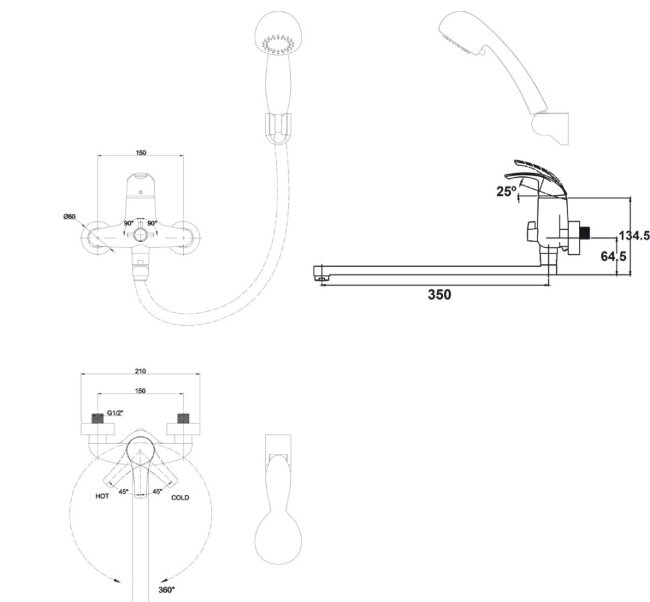 Смеситель Kaiser 23055 Nova Betta для ванны